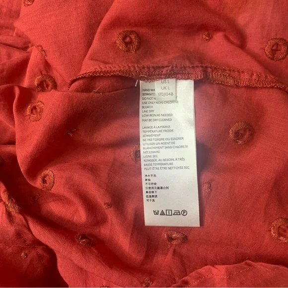 Maeve by Anthropology Coral Embroidered Voile Augusta Peasant Blouse Top Large - Picture 12 of 14